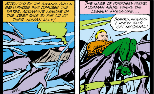 Porpoises coming to Aquaman's rescue - "More Fun Comics" #73, DC Comics