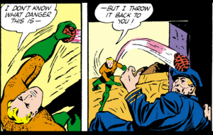 Aquaman deals with a grenade - "More Fun Comics" #73, DC Comics